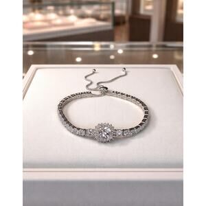 Sterling Silver Plated Pull Tab Tennis Bracelet Made With Swarovski Crystals